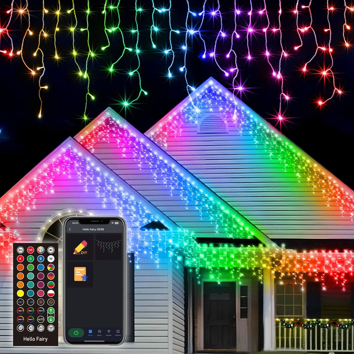 Programmable Smart RGBIC Icicle Christmas Decoration Lights 33FT/66FT/99FT